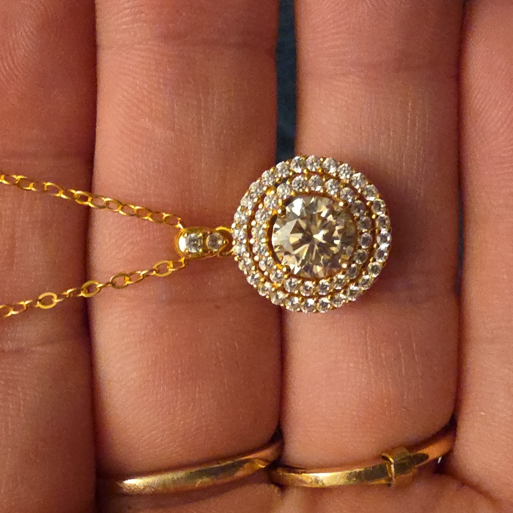 Certified Carat Mossanite 14k Gold Plated Over Sterling Silver Pendant Necklace - Picture 3 of 13